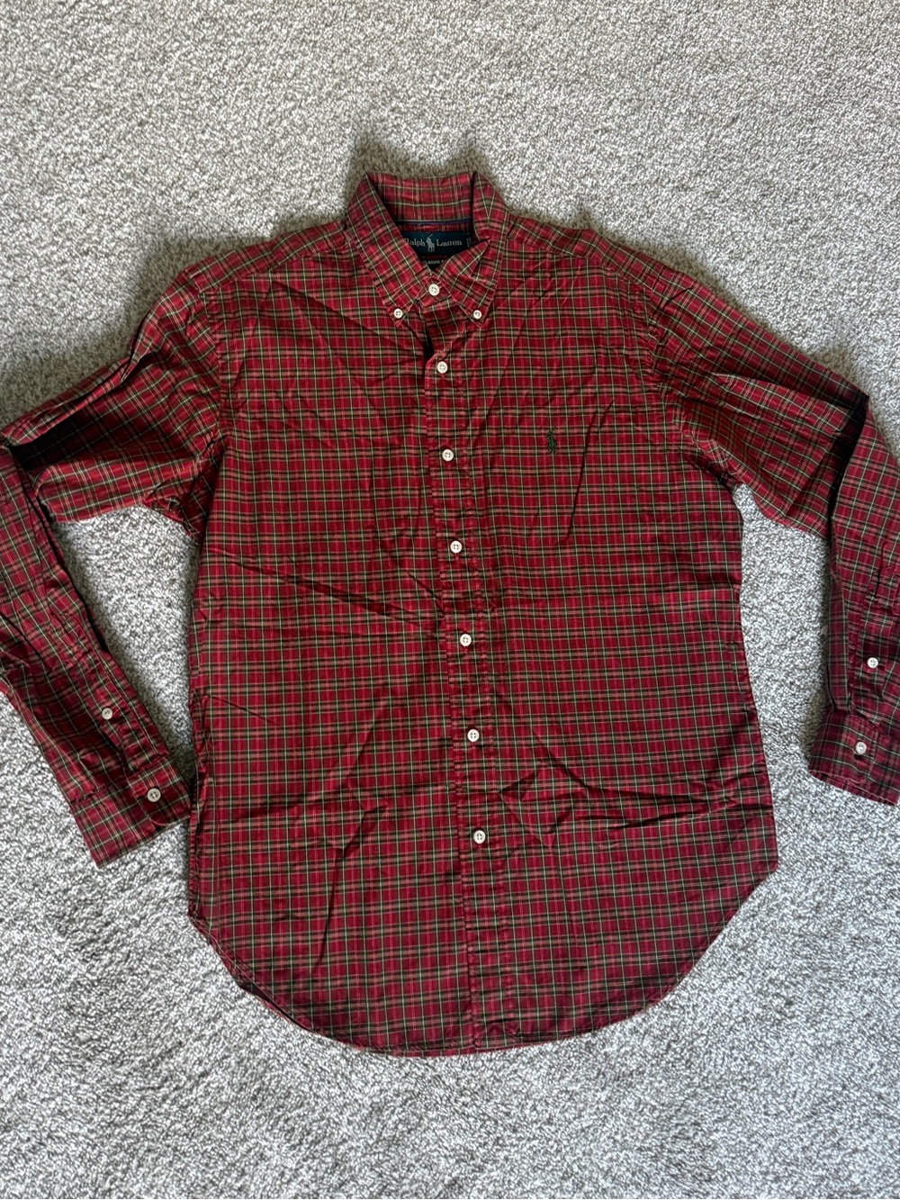 Ralph Lauren Red and Green Plaid Button-Down Shirt (size M)